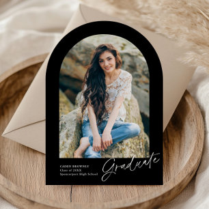 Modern Handwritten Arch Photo Graduation Invitation