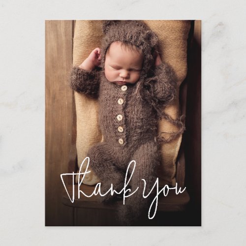 Modern Handwritten Baby Shower Photo Thank You Postcard