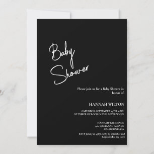Modern handwritten Black and White baby shower Invitation