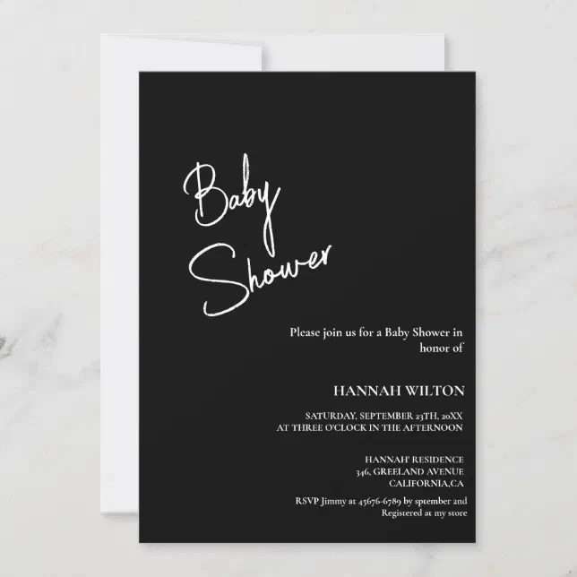 Modern handwritten Black and White baby shower Invitation | Zazzle