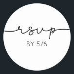 Modern Handwritten Black Minimalist RSVP Wedding Classic Round Sticker<br><div class="desc">Modern minimalist black and white RSVP wedding stickers.
You can change the color of the flowing calligraphy font "rsvp" digital vector graphic. 
The lovely modern font style for a date is fully customizable.</div>