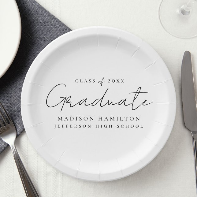 Modern Handwritten Black Script Graduation Paper Plates (Creator Uploaded)