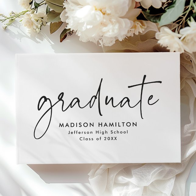Modern Handwritten Black Script Photo Graduation Guest Book (Creator Uploaded)