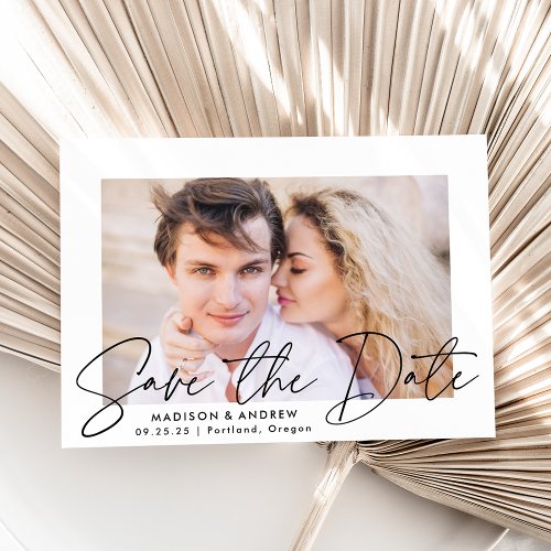 Modern Handwritten Black Script Photo Save The Date