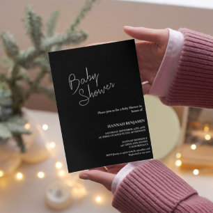 Modern handwritten black & white baby shower invitation