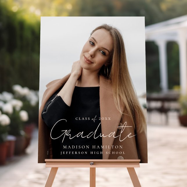 Modern Handwritten Blush Script Photo Graduation Foam Board (Creator Uploaded)