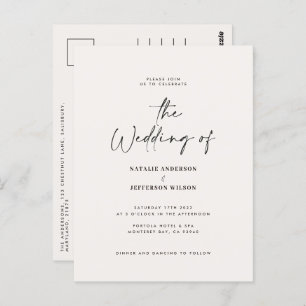 Modern handwritten budget wedding postcard