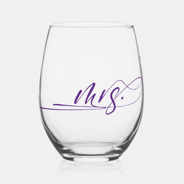 Modern Handwritten Calligraphy Mrs. Stemless Wine Glass (Front)