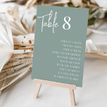 Modern Handwritten   Classic Serif Guest Names Table Number<br><div class="desc">Simple and chic table number cards in Eucalyptus Green and white make an elegant statement at your wedding or event. Design features "table [number]" in handwritten script lettering,  with individual guest names below in timeless serif typography. Design repeats on both sides.</div>