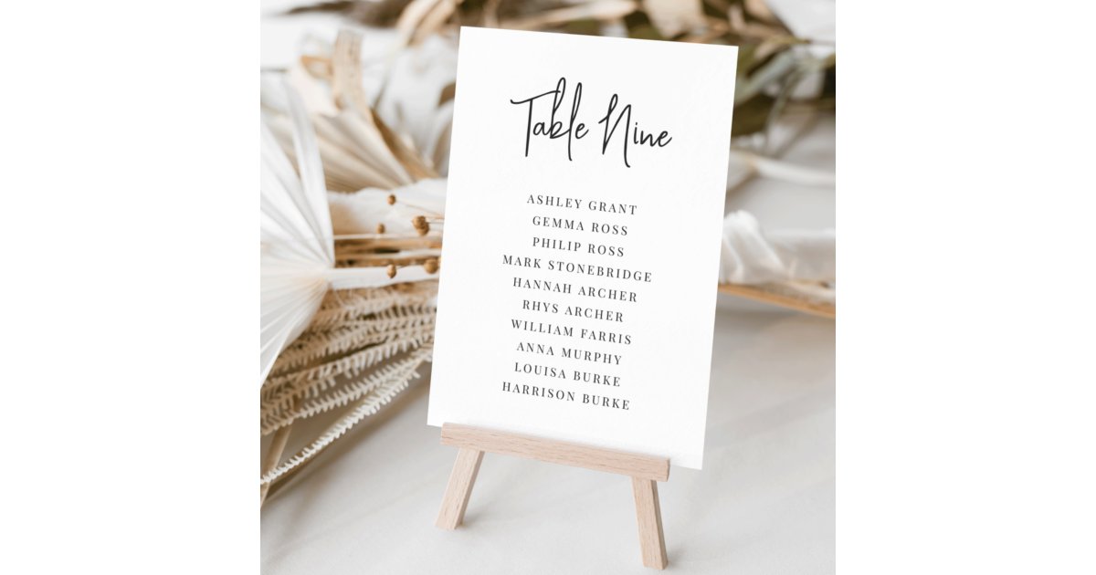 Modern Handwritten + Classic Serif Guest Names Table Number | Zazzle
