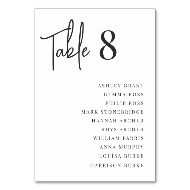 Modern Handwritten + Classic Serif Guest Names Table Number