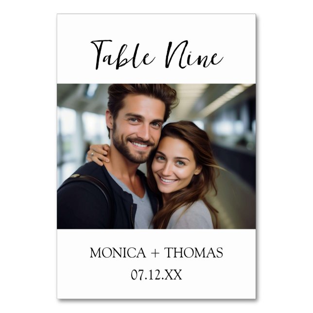 Modern Handwritten + Classic Serif Photo  Table Number (Front)