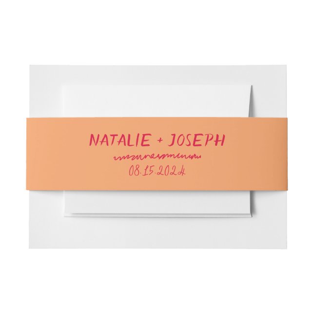 Modern Handwritten Colorful Bright Retro Wedding  Invitation Belly Band (Front Example)