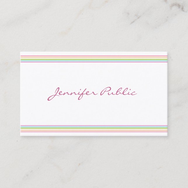 Modern Handwritten Colorful Striped Template Business Card (Front)