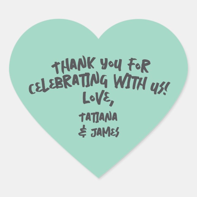 Modern Handwritten Custom Thank You Heart Favor Sticker (Front)