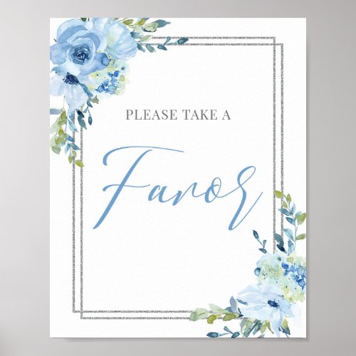Modern handwritten dusty blue floral favor sign