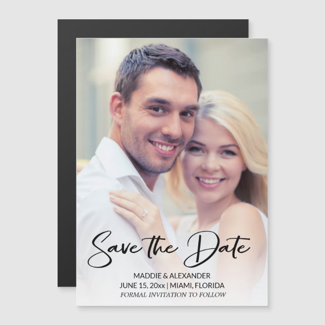 Modern Handwritten Engagement Photo Save Date Magnetic Invitation (Front/Back)