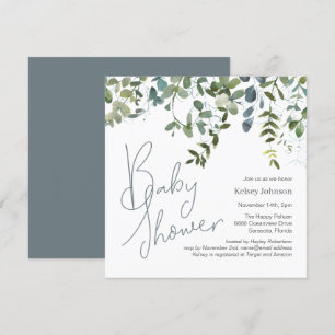Modern Handwritten Eucalyptus Greenery Baby Shower Invitation