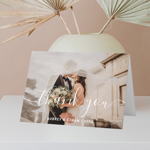 Modern Handwritten Font Photo Wedding Thank You