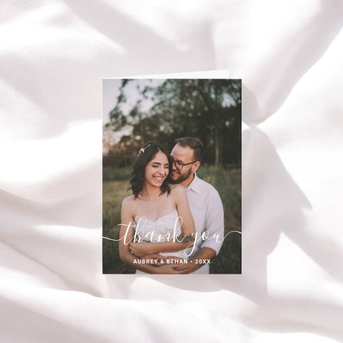 Modern Handwritten Font Photo Wedding Thank You