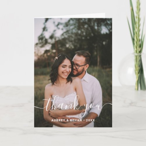 Modern Handwritten Font Photo Wedding Thank You