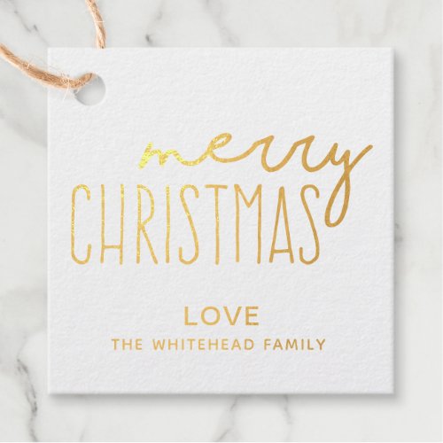 Modern Handwritten Gold Merry Christmas Foil Favor Tags