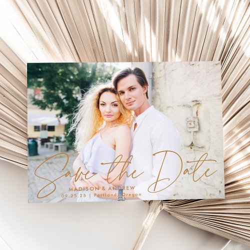 Modern Handwritten Gold Script Photo Save The Date