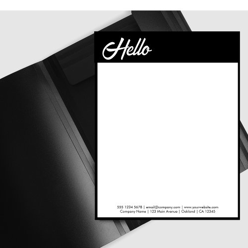 Modern Handwritten Hello Casual Black Border Letterhead