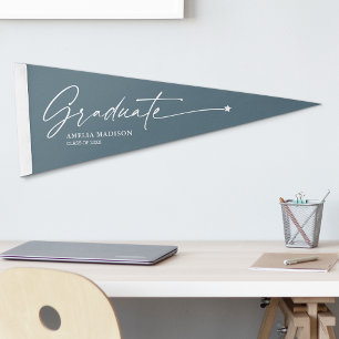 Modern Handwritten Ink Script Star Your Name Pennant Flag