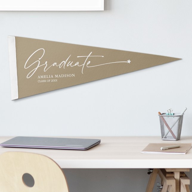 Modern Handwritten Ink Script Star Your Name Pennant Flag (Creator Uploaded)
