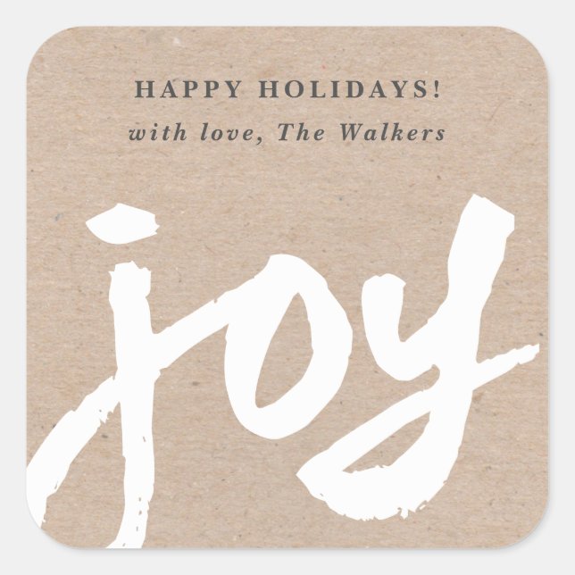 Modern Handwritten Joy Christmas Holiday Gift Square Sticker (Front)