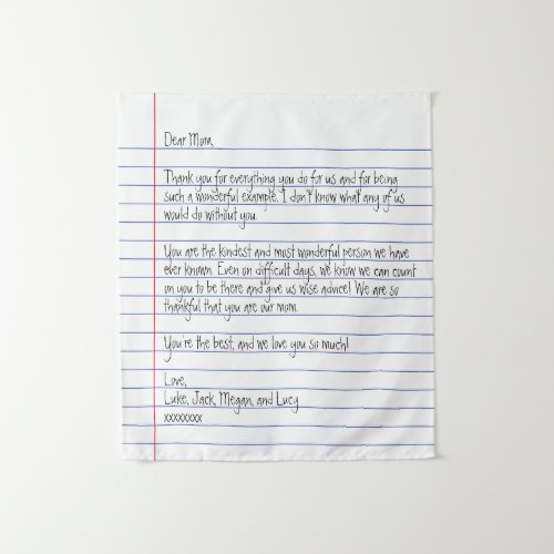 Modern Handwritten Letter Notebook Paper for Mom Tapestry