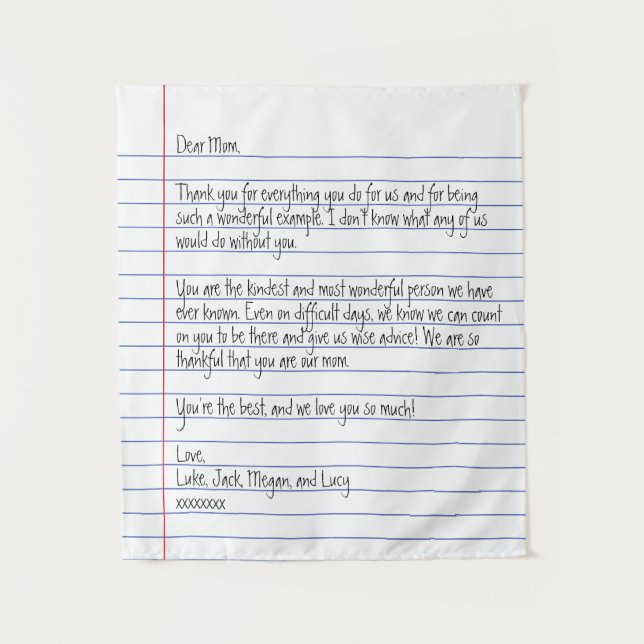 Modern Handwritten Letter Notebook Paper for Mom Tapestry (Front)