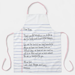 Modern Handwritten Letter on Lined Paper for Mom Apron