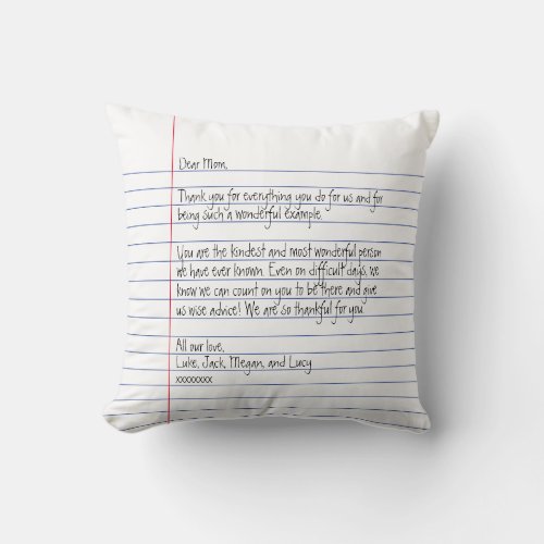 Modern Handwritten Letter on Lined Paper for Mom Throw Pillow