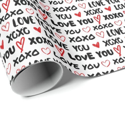 Modern Handwritten Love You XOXO Hearts Wrapping Paper