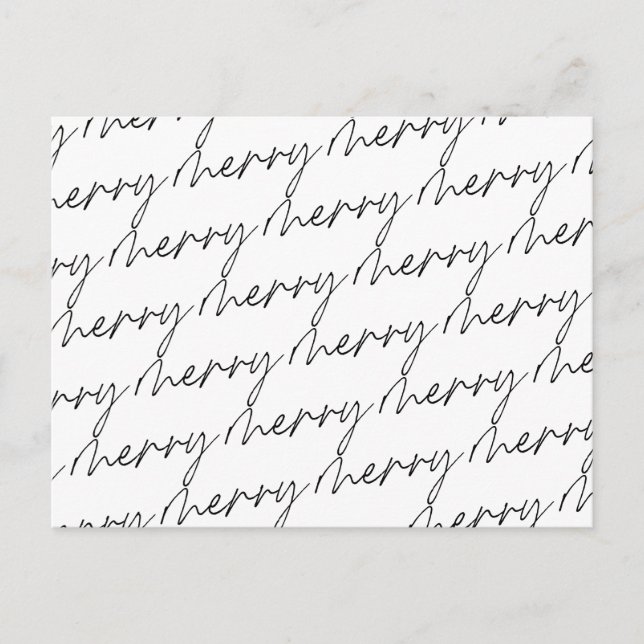 Modern Handwritten Merry Minimalist Christmas Postcard (Front)