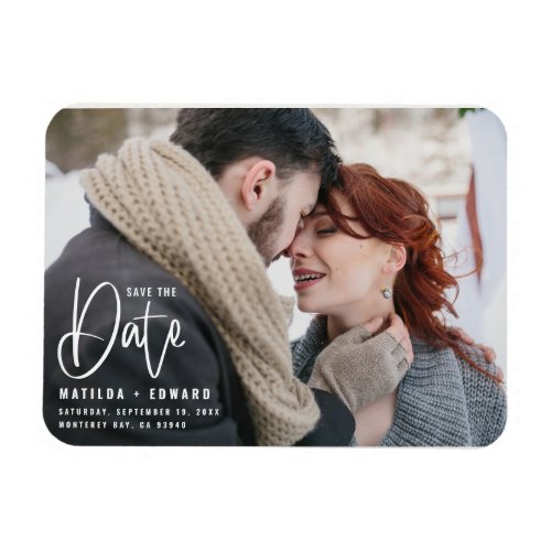 Modern handwritten monochrome photo wedding  invit magnet