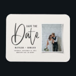 Modern handwritten monochrome photo wedding save t magnet<br><div class="desc">Modern handwritten monochrome photo wedding minimal save the date wedding invitation. Background and text color can be changed to suit your style. space for photograph on the back.</div>