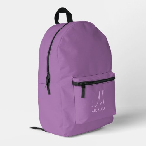 Modern Handwritten Monogram Name Lavender Purple Printed Backpack