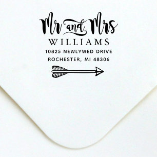 Modern Handwritten Mr and Mrs Arrow Address Self-inking Stamp