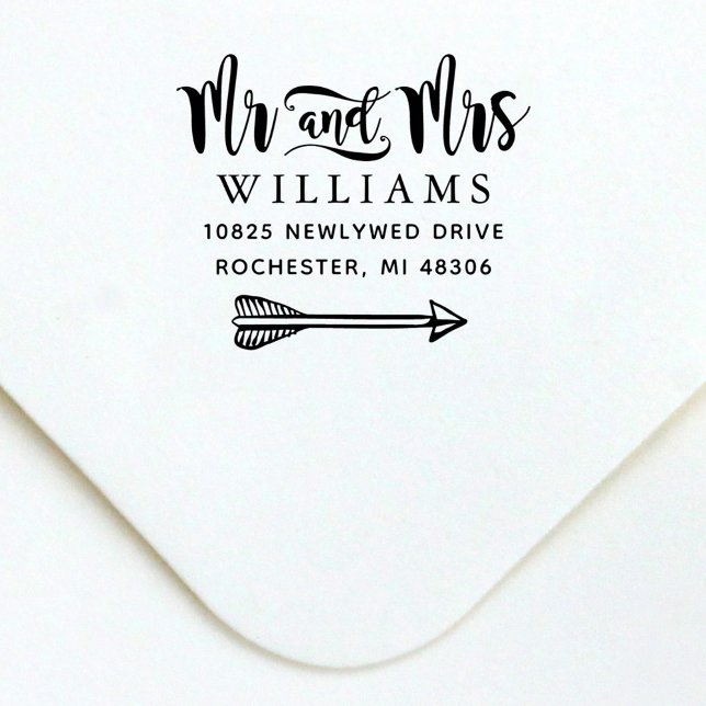 Modern Handwritten Mr and Mrs Arrow Address Self-inking Stamp (Creator Uploaded)