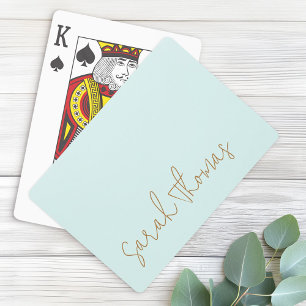 Modern handwritten name aqua blue return address poker cards
