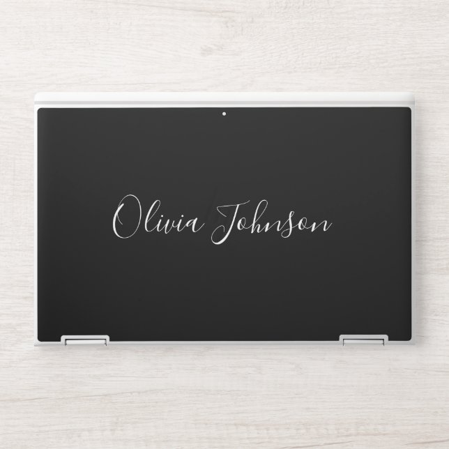 Modern Handwritten Name | Black HP Laptop Skin (Front)