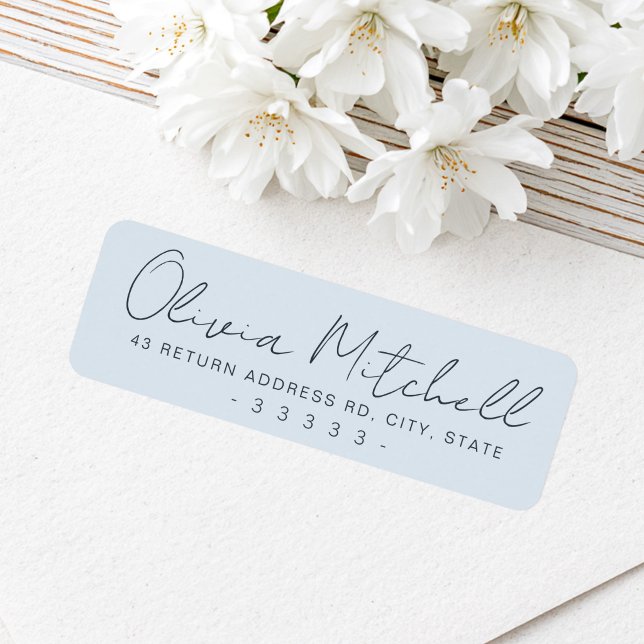Modern handwritten name dusty blue return address label (Modern handwritten name dusty blue return address label)