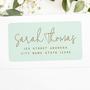 Modern handwritten name light mint return address label