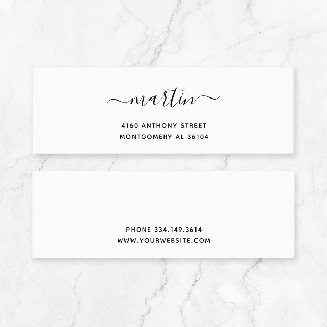Modern Handwritten Name & Return Address 08e. Mini Business Card (Timeless quiet luxury typography mini business card - modern minimalist small business stationary.)