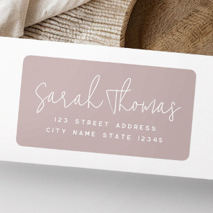 Modern handwritten name rose taupe return address label