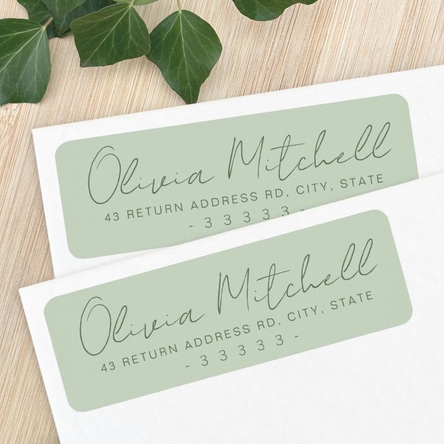 Modern handwritten name sage green return address label (Creator Uploaded)