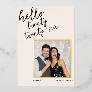 Modern Handwritten New Year Photo Wedding Gold Foil Holiday Card